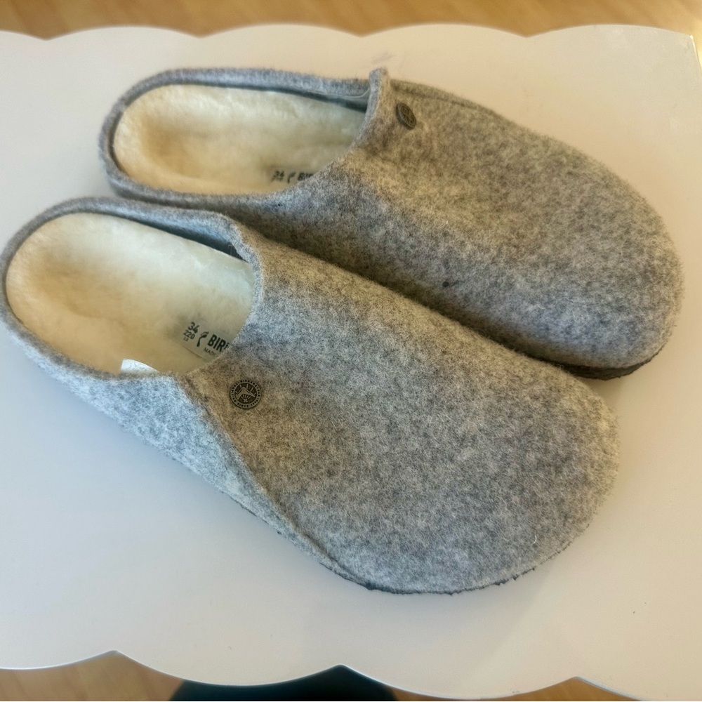 Birkenstock Light Gray Wool Slippers